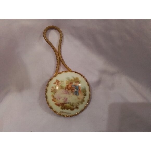 Vintage Limoges Victorian Handheld Mirror with Ornate Gold Tone Detailing - Picture 2 of 3